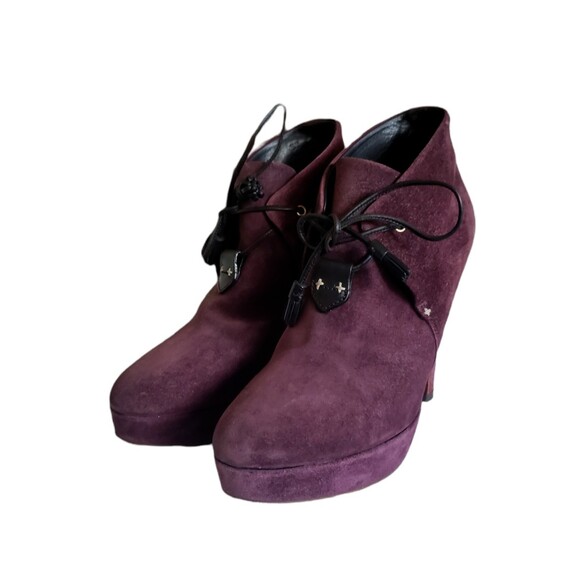 Rag & Bone Suede Purple Suede Lace Up Ankle Boots Women's Sz 7 Heels - Picture 1 of 10